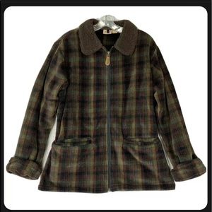 Woolrich Women’s M Polartec Fleece Jacket Coat Full Zip Plaid Sherpa Colar USA